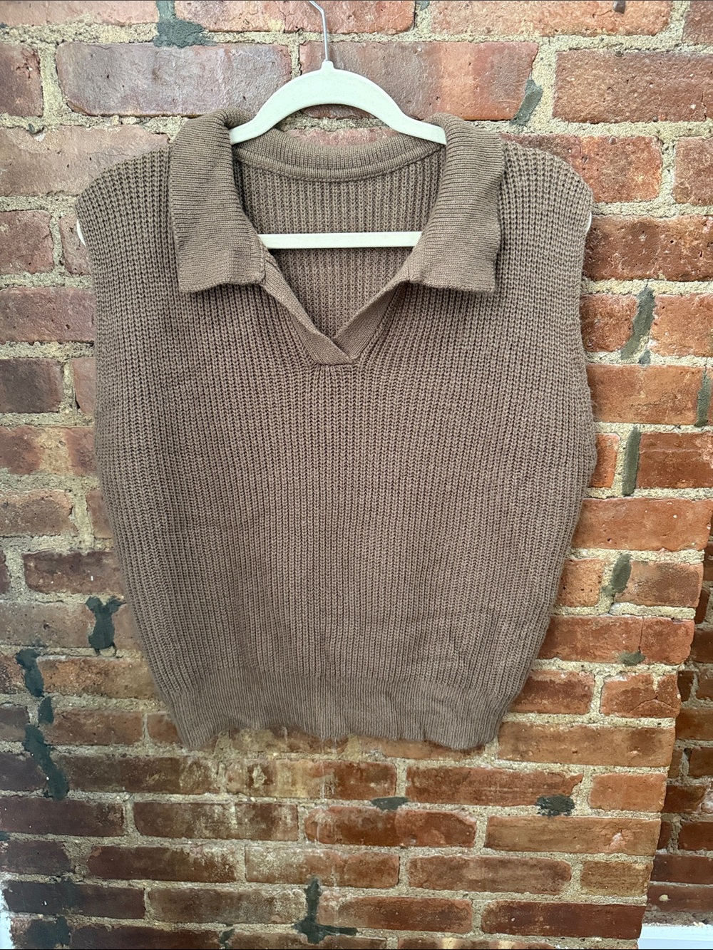 Sleeveless Polo Knit Sweater Vest - Taupe